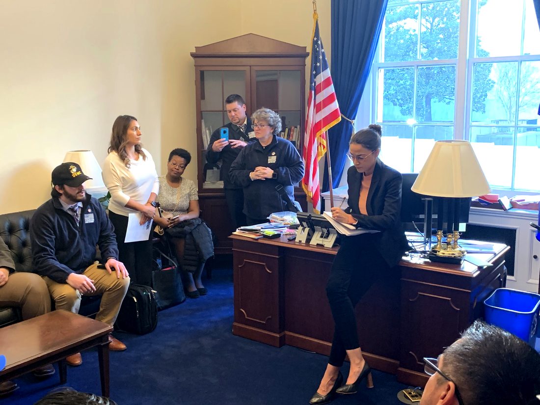 Briefing Representative Ocasio-Cortez in her congressional office