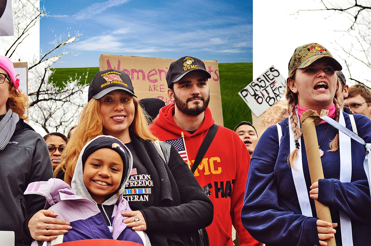 Alexander McCoy with fellow veterans and families at a march